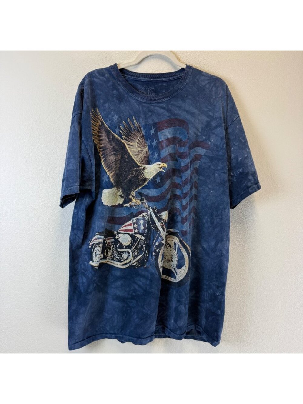 The Mountain XL Cotton Graphic T-Shirt Eagle/Motorcycle/USA Flag Sturgis Biker